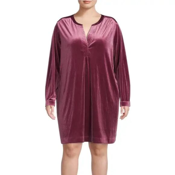 2/$30 Terra & Sky Velvet Tunic Dress Purple Long Sleeve Plus Size 1X - Picture 1 of 13